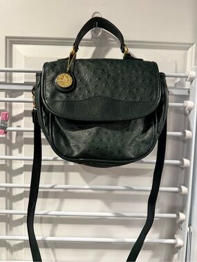 Vintage Dark Green Ostrich Crossbody Satchel with Gold Accent Michael Stevens